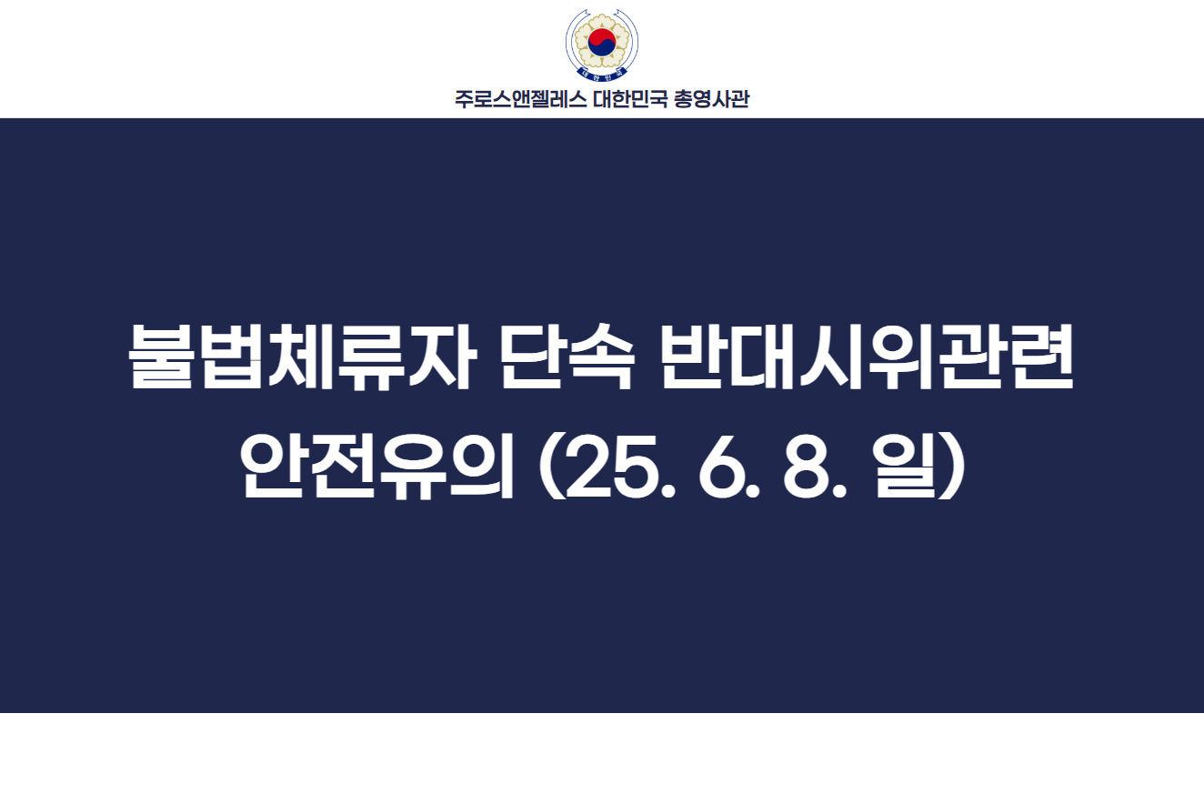 불법체류자 단속 반대시위 관련 안전유의 (25. 6. 8. 일)